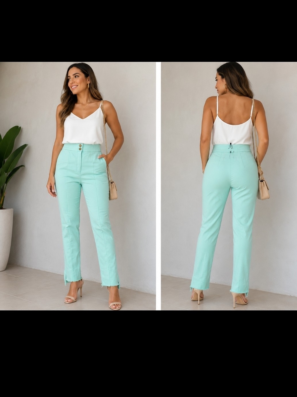 High-Waist Straight-Leg Pants in Mint